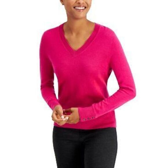 Charter Club Button-Sleeve Sweater Berry Cool XS - Picture 1 of 1